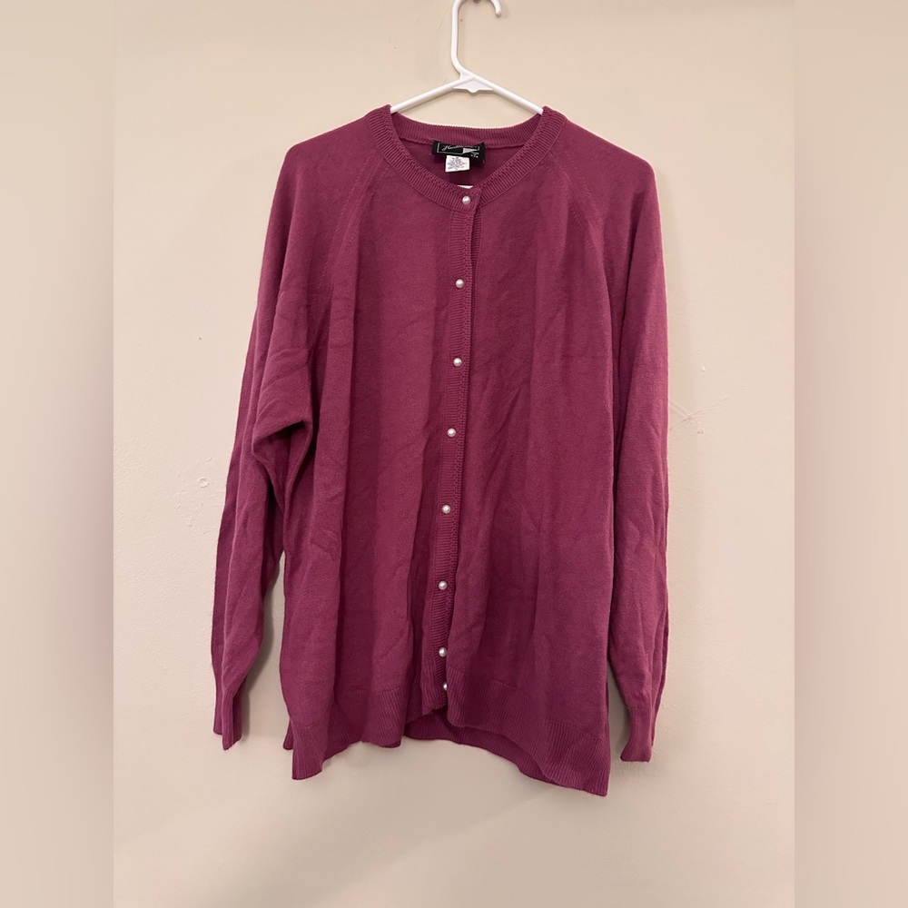 Heathcote Sweater with Pearl buttons. 1X Light Mauve color.